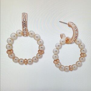 Elegant Pearl and Gold Hoop Earrings NWT